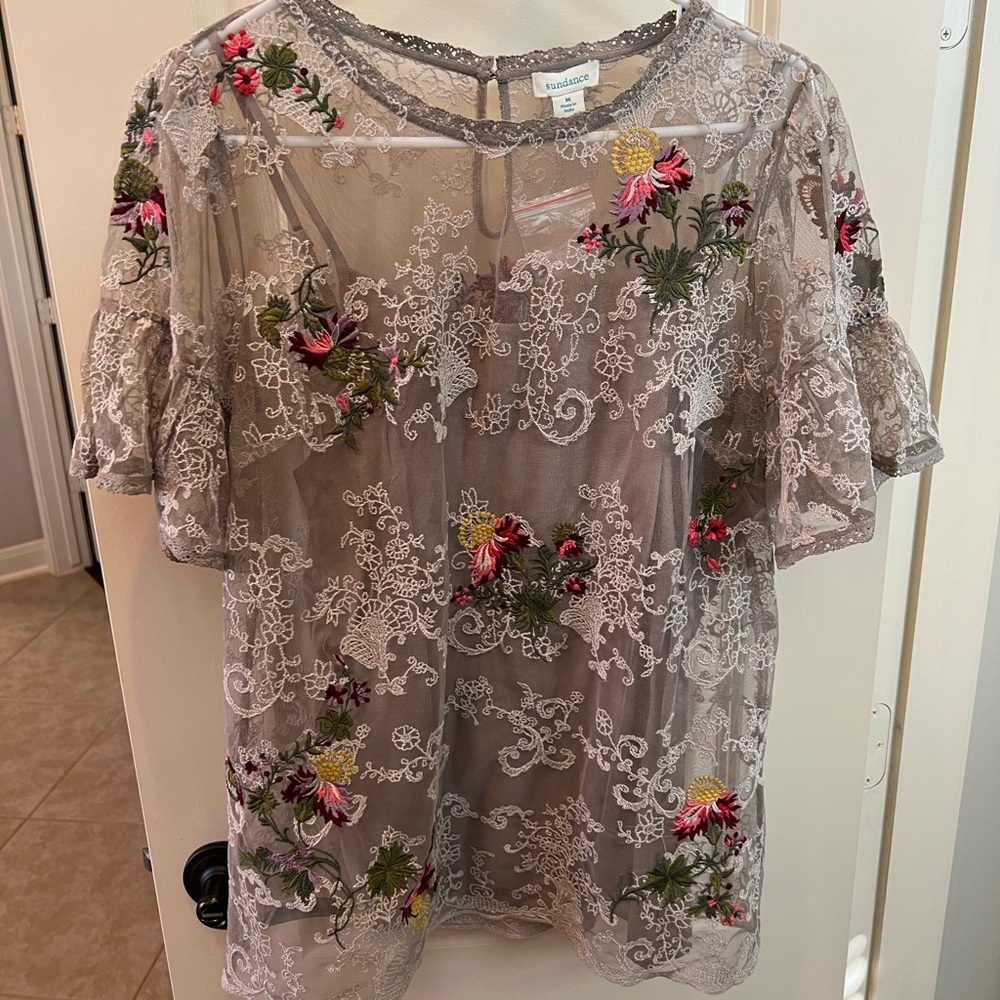 Sundance lace and floral embroidered blouse, medium